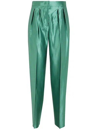 Shop Giorgio Armani Polished Double Pences Pants Clothing In Green