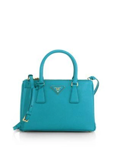 Shop Prada Saffiano Lux Small Double-zip Tote In Celeste-blue