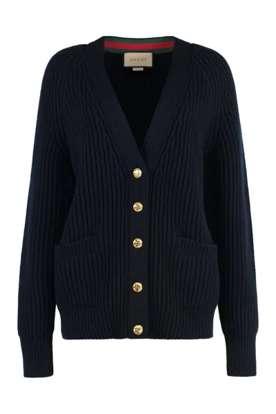 Shop Gucci Wool And Cashmere Cardigan In Blue