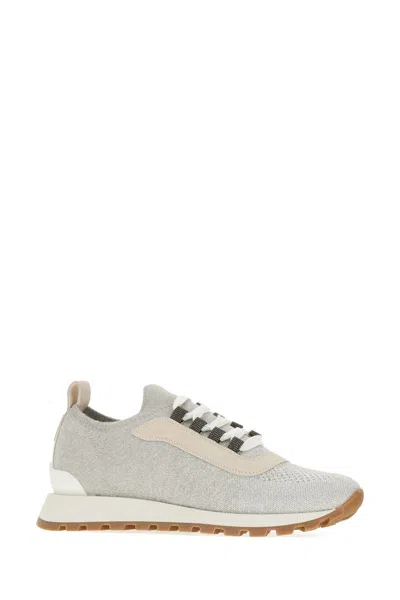 Shop Brunello Cucinelli Lurex Knit Sneakers In Gray