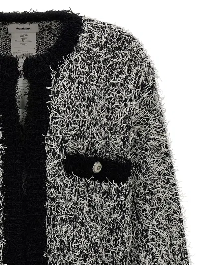 Shop Doublet 'tweed Knit' Cardigan In White/black