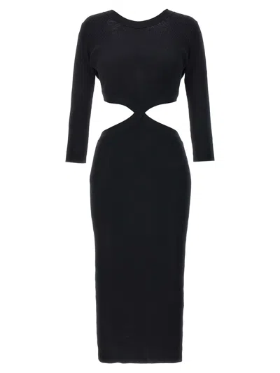 Shop Elisabetta Franchi Ribbed Dress With Jewel Detail In Black