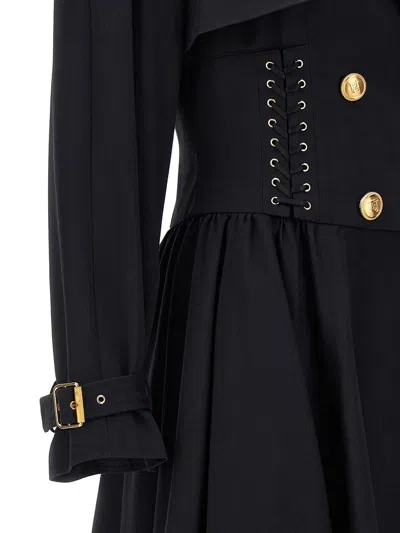 Shop Elisabetta Franchi Redingote Line Trench Coat In Black