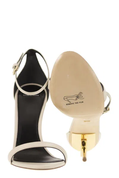 Shop Elisabetta Franchi Leather Sandals With Logo Heel In Butter