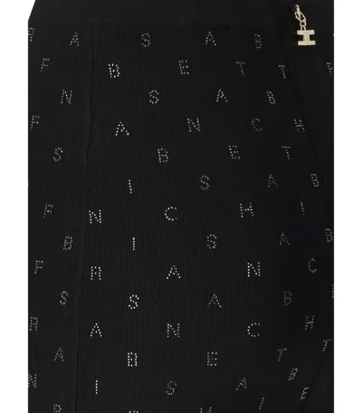 Shop Elisabetta Franchi Black Knitted Skirt With Rhinestones