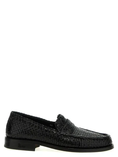 Shop Marni Braided Leather Loafers In Black