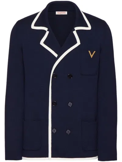 Shop Valentino Jackets In Navy/avorio