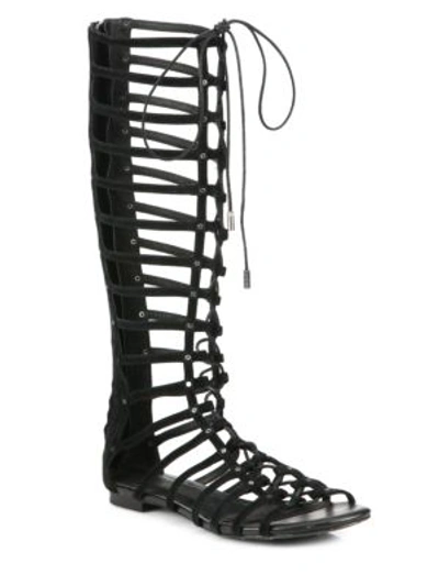 Shop Joie Falacia Suede Lace-up Gladiator Sandals In Black