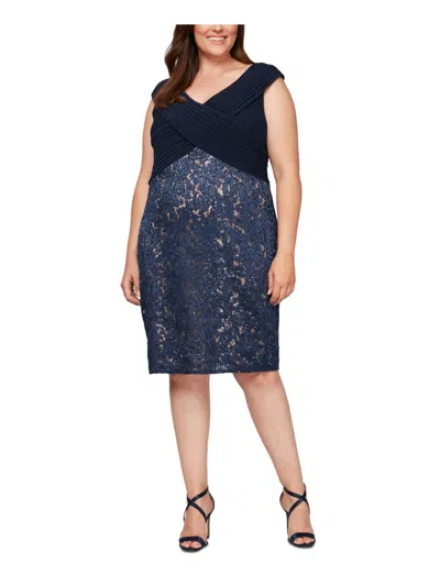 Shop Alex Evenings Plus Womens Lace Illusion Mini Dress In Blue