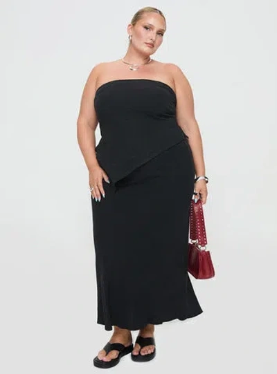 Shop Princess Polly Lower Impact Ermias Linen Blend Midi Skirt In Black