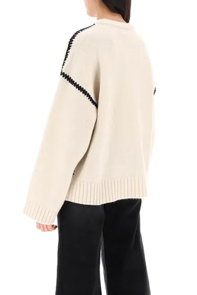 Shop Totême Toteme Sweater With Contrast Embroideries In Neutro