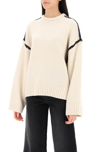 Shop Totême Toteme Sweater With Contrast Embroideries In Neutro