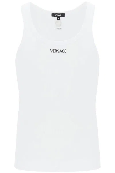 Shop Versace "intimate Tank Top With Embroidered In White