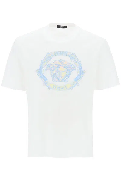 Shop Versace Medusa Embroidered T-shirt In White