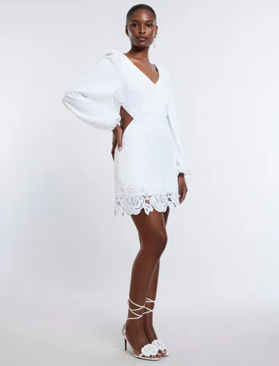 Shop Bcbgmaxazria Rosa Lace Appliqué Mini Dress In White