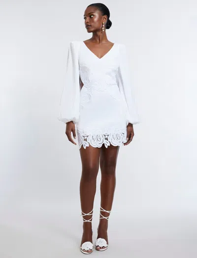 Shop Bcbgmaxazria Rosa Lace Appliqué Mini Dress In White