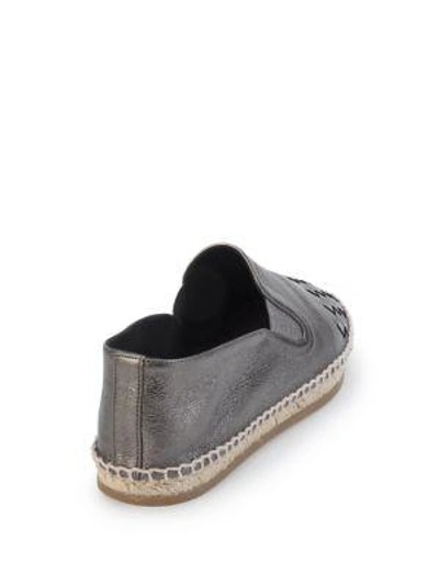 Shop Bottega Veneta Intrecciato Metallic Leather Espadrille Flats In Grey