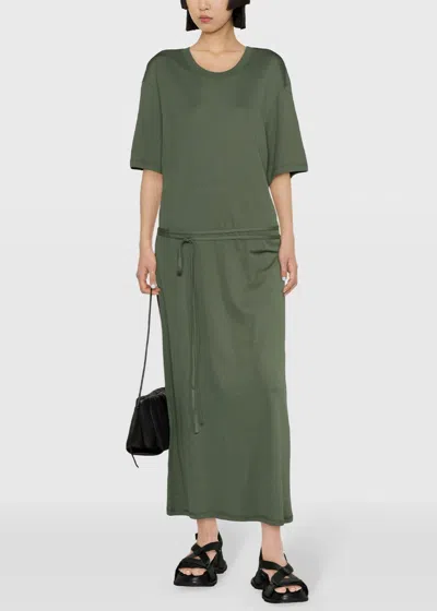 Shop Lemaire Smoky Green Belted Rib T-shirt Dress