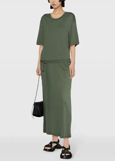 Shop Lemaire Smoky Green Belted Rib T-shirt Dress