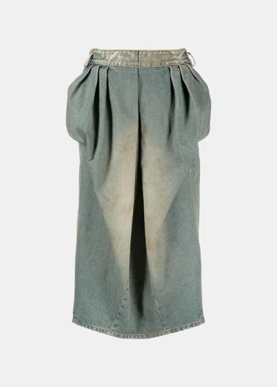 Shop Maison Margiela Dirty Blue Pleated Denim Midi Skirt In Dirty Wash