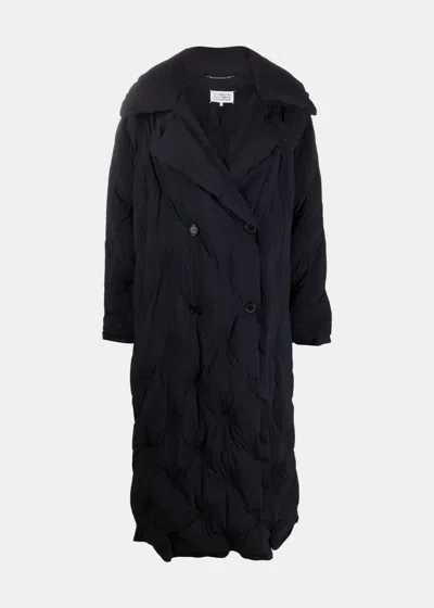 Shop Maison Margiela Navy Padded Double-breasted Coat In Black
