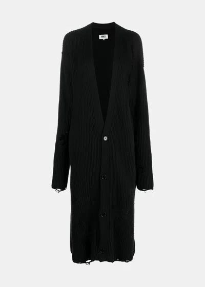 Shop Mm6 Maison Margiela Black Distressed Knitted Cardi-coat