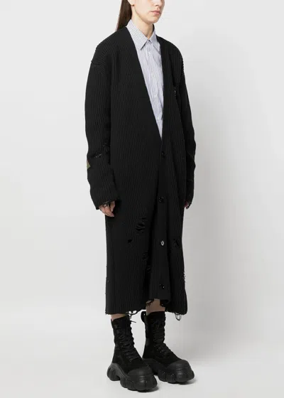 Shop Mm6 Maison Margiela Black Distressed Knitted Cardi-coat