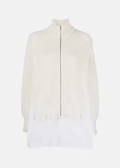 Shop Mm6 Maison Margiela Off White Distressed-finish Shirt-underlayer Jumper