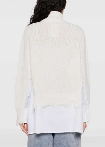 Shop Mm6 Maison Margiela Off White Distressed-finish Shirt-underlayer Jumper