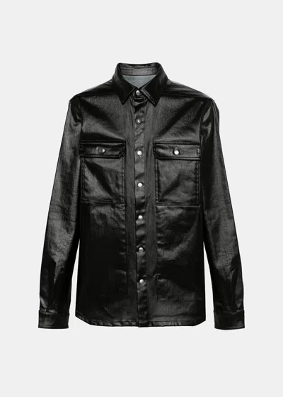 Shop Rick Owens Black Coated Denim Shirt Jacket