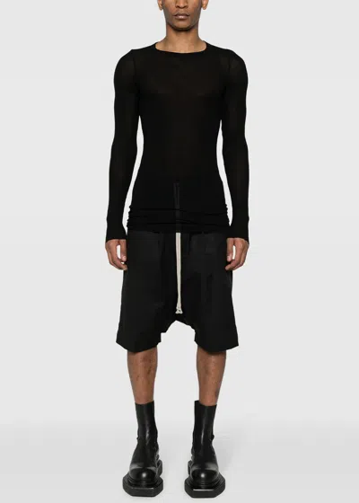 Shop Rick Owens Black Poplin Drop-crotch Shorts