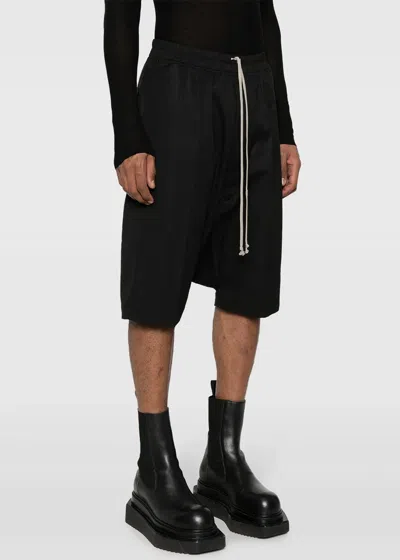 Shop Rick Owens Black Poplin Drop-crotch Shorts