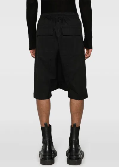 Shop Rick Owens Black Poplin Drop-crotch Shorts