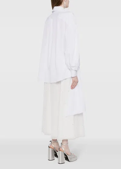 Shop Simone Rocha White Floral-appliqu?? Draped Cotton Shirt