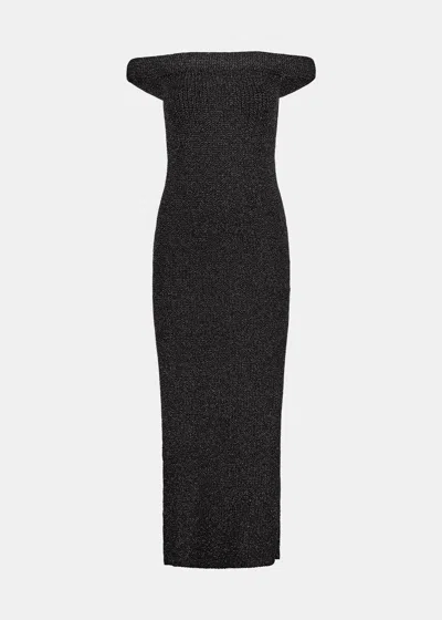 Shop Totême Toteme Black Off Shoulder Roll Knit Dress