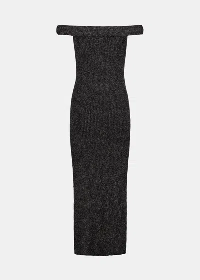Shop Totême Toteme Black Off Shoulder Roll Knit Dress