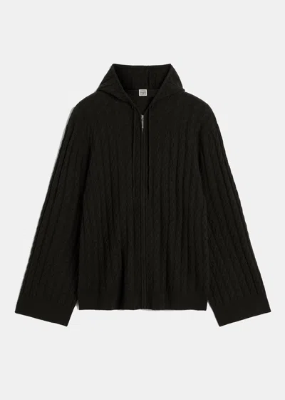 Shop Totême Toteme Espresso Zipped Cable-knit Cardigan In Brown