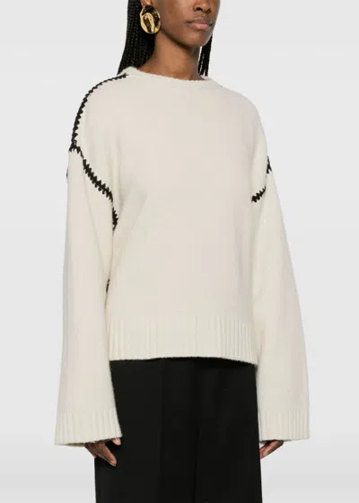Shop Totême Toteme Cream White Whipstitched Wool Jumper