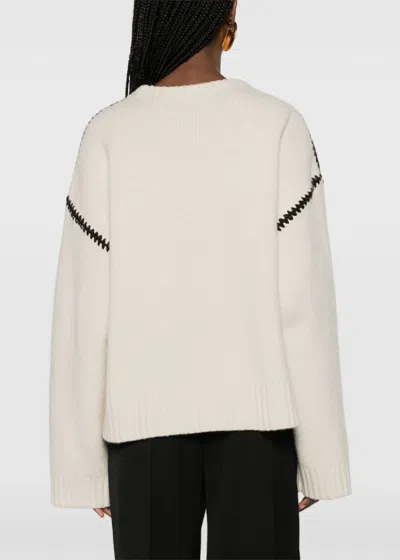 Shop Totême Toteme Cream White Whipstitched Wool Jumper