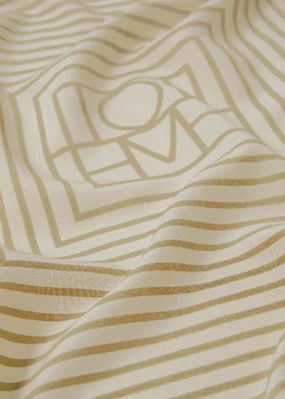 Shop Totême Toteme Sand Signature Monogram Silk Scarf In Light Sand