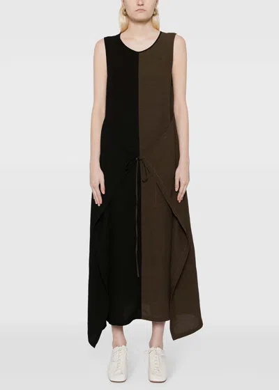 Shop Uma Wang Brown Colour-block Sleeveless Midi Dress In Brown/black