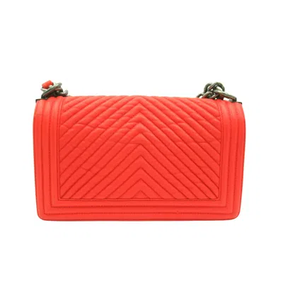 Pre-owned Chanel Boy Orange Leather Shoulder Bag ()