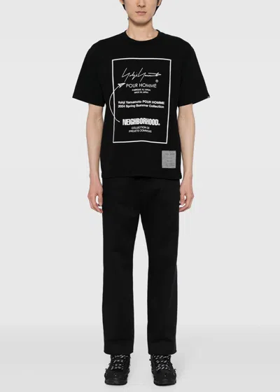 Shop Yohji Yamamoto Black Neighborhood Logo-print T-shirt