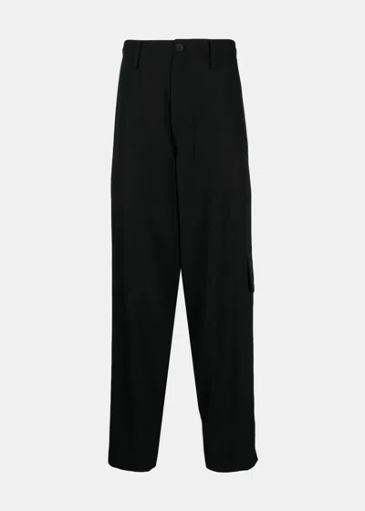Shop Yohji Yamamoto Black Tapered-leg Wool Trousers