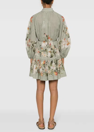 Shop Zimmermann Sage Lexi Billow Mini Dress In Sage Palm