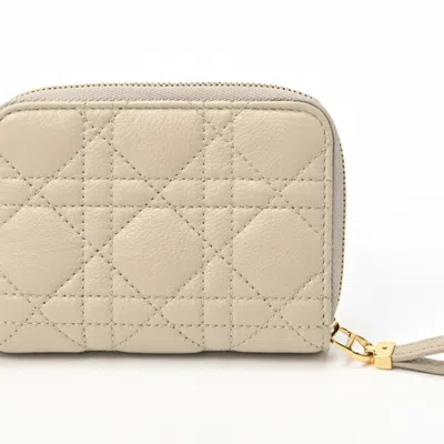 Shop Dior Caro Beige Leather Wallet  ()