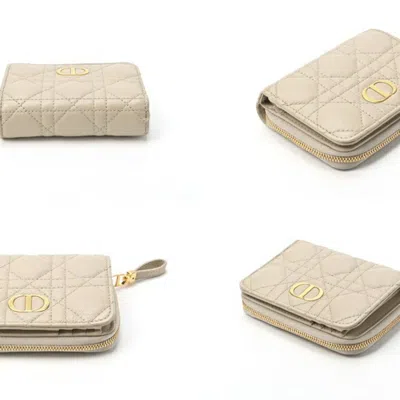 Shop Dior Caro Beige Leather Wallet  ()