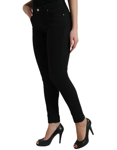 Shop Dolce & Gabbana Black Cotton Mid Waist Skinny Denim Women's Jeans
