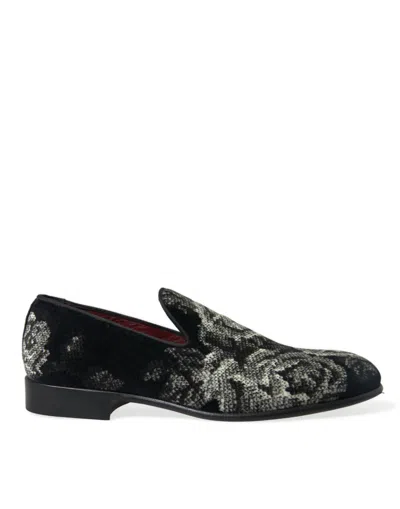 Shop Dolce & Gabbana Black Floral Slippers Men Loafers Dress Men's Shoes