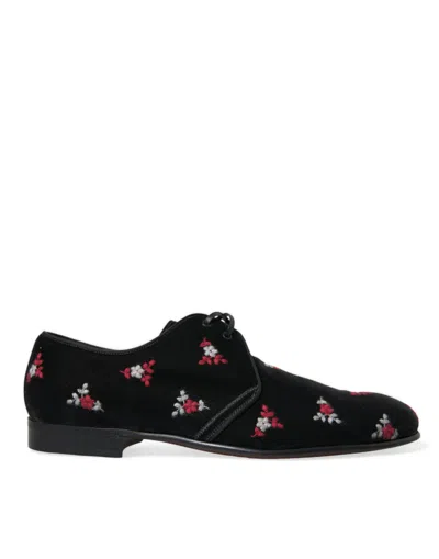 Shop Dolce & Gabbana Black Floral Velvet Formal Dress Men's Shoes